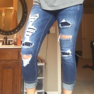 Target brand distressed capri's.